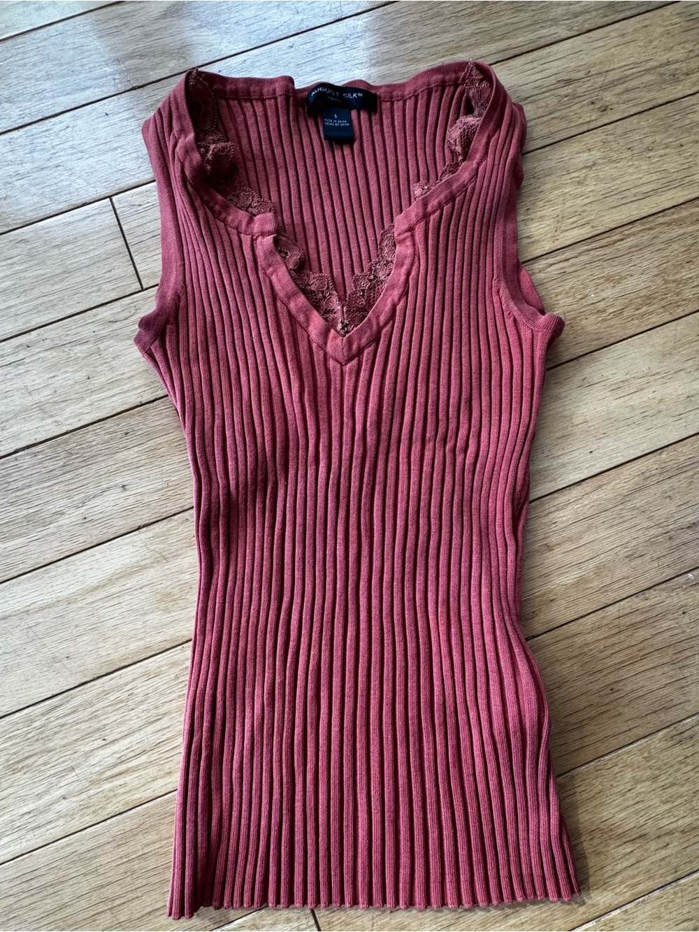 August Silk Ribbed Lace Trim Tank Top – Dusty Rose Cottagecore Y2K